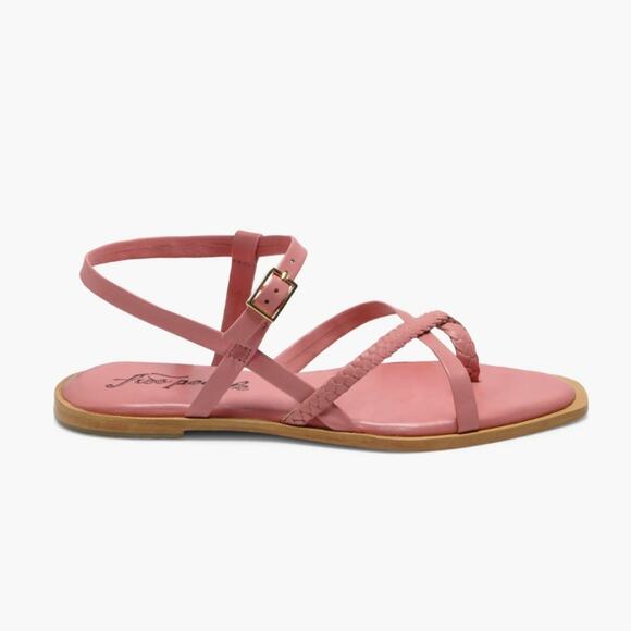 Free People Sunny Days Flat Sandal Sz 8.5 Pink Ankle Strap Adjustable Padded New - Picture 4 of 9